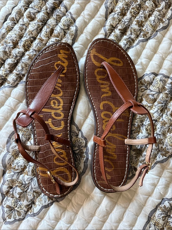 Sam Edelman Shoes - Sam Edelman Brown Croc-Embossed T-Strap Sandals